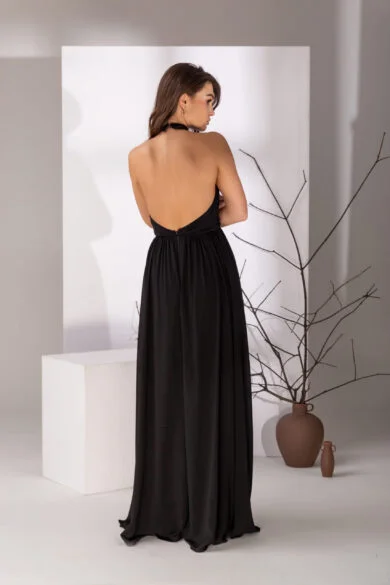Wieczorowa czarna sukienka bez pleców - model Alex