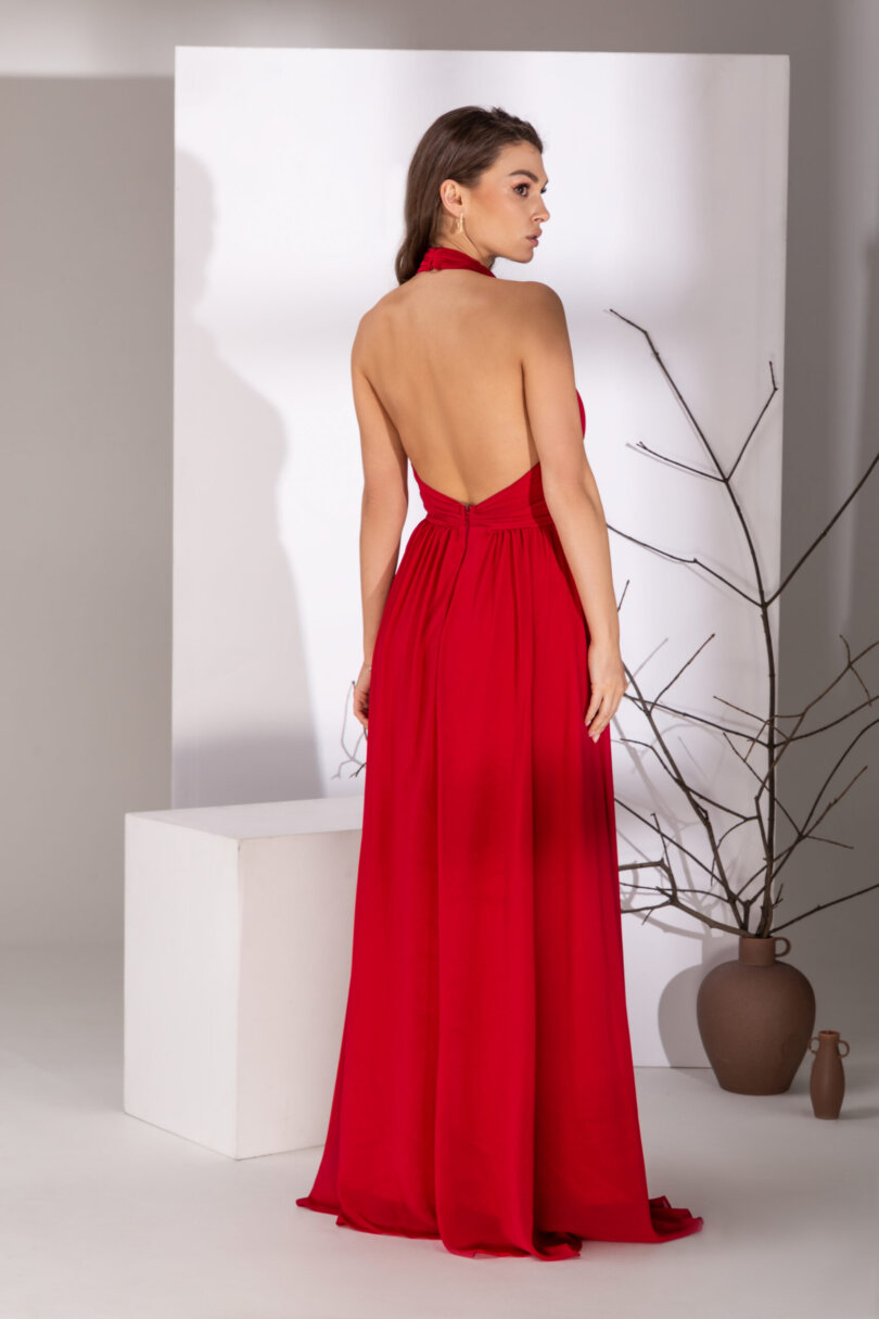 Czerwona sukienka maxi z odkrytymi plecami - model Alex