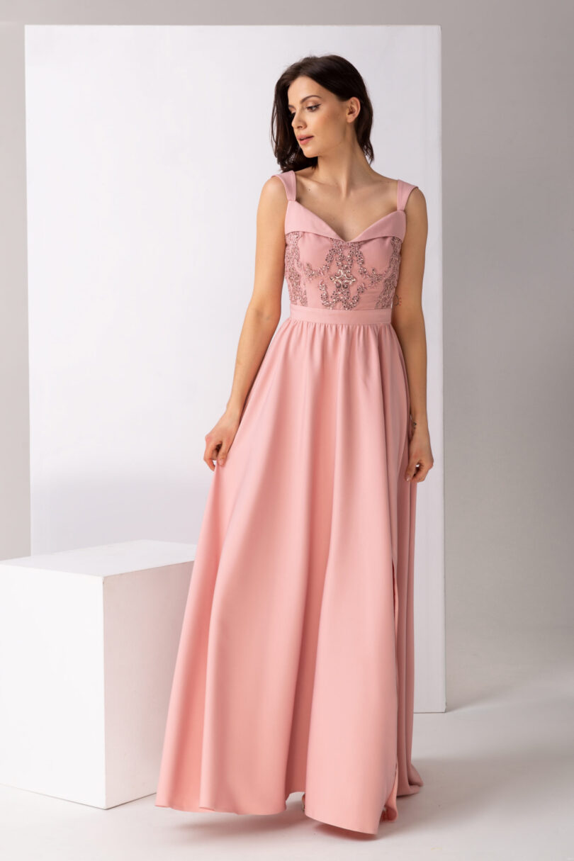 Długa sukienka Ivory o kolorze różowym na wesele