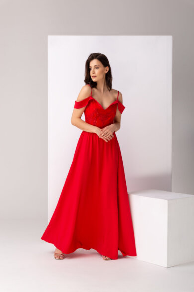 Czerwona sukienka Aggie o długości maxi na ramiączkach
